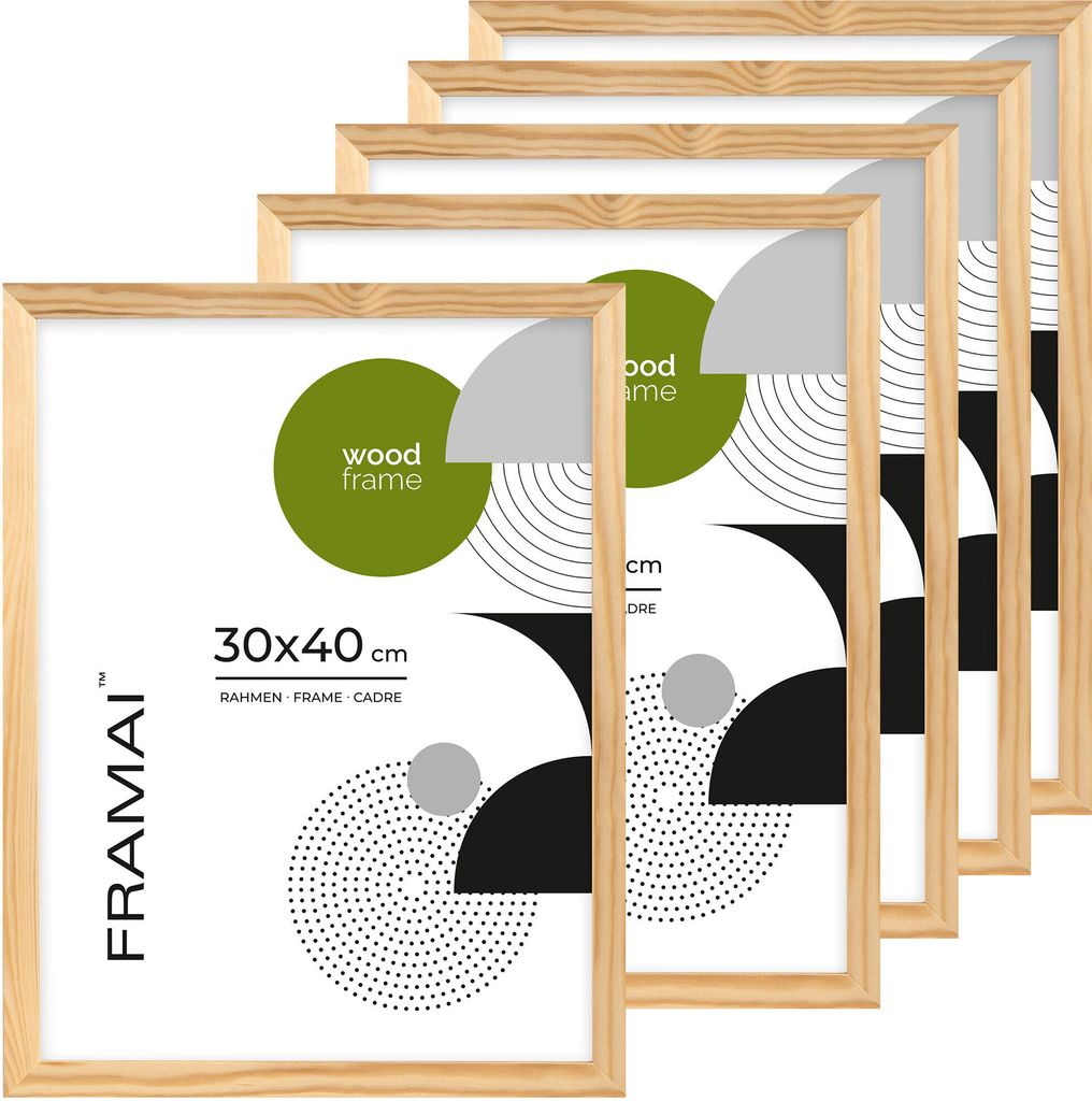 LUCA® Frames, RAW, set di 5 cornici, legno naturale, 30x40 Immagine del prodotto 