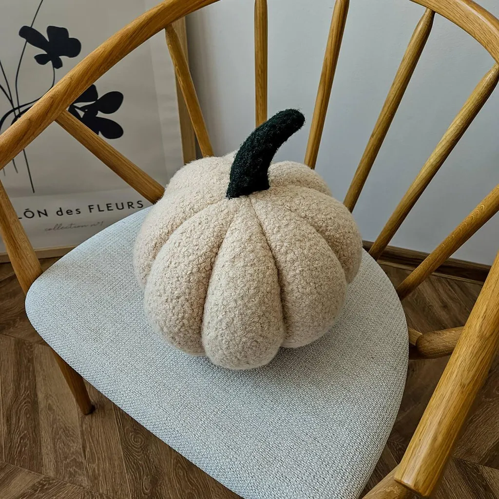 TNSLAND Cuscino Decorativo a Forma di Zucca 3D, 25 cm, per Halloween, Decorazione per Camera da Letto, Divano, Colore Bianco