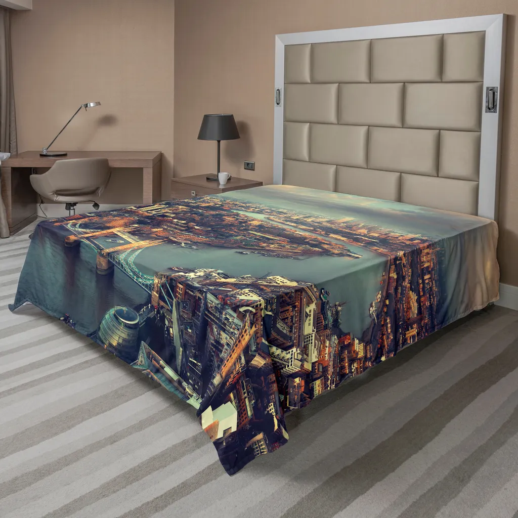 Drap de lit anti-plis motif Londres, grand format 275x260 cm confortable