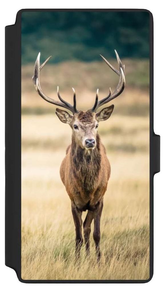 NIVOCASE Klapphülle für Samsung Galaxy S22 Ultra Handyhülle aus Kunst Leder NIVOflip schwarz Hirsch Wald Wiese