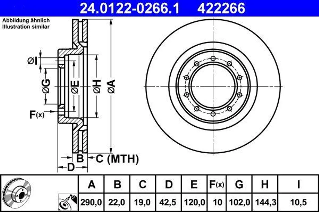 Disque de frein ATE 24.0122-0266.1 pour Mascott OE 5010260604 d'origine