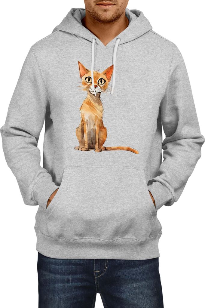 Herren Kapuzenpullover Funny Cats Breeds Arabian Mau Cat, Man 2XL / Grau