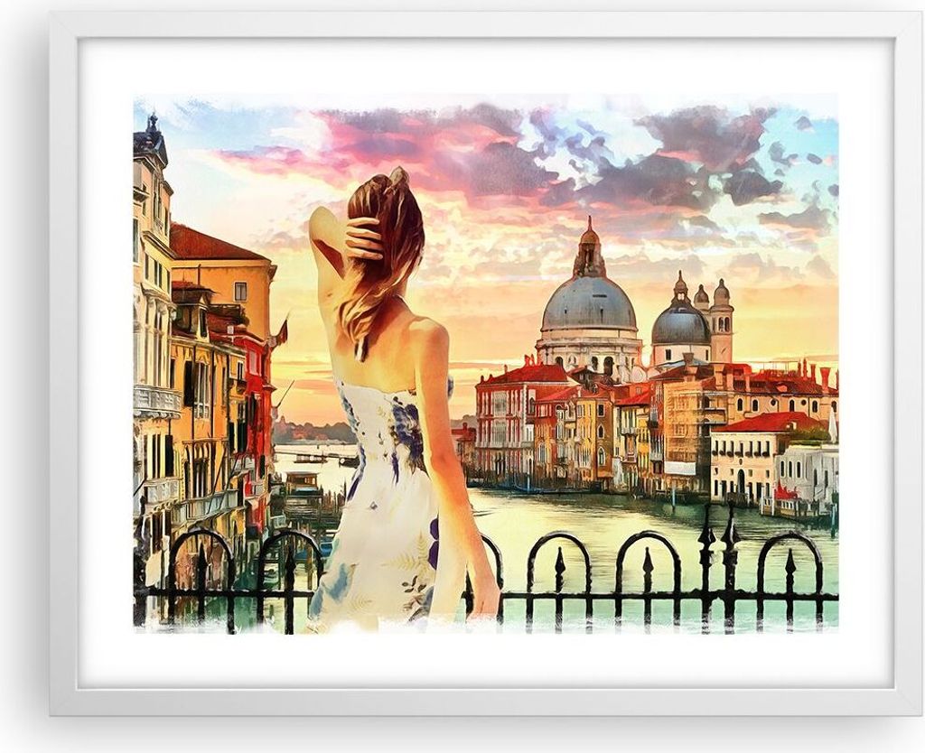 Gerahmtes Poster - Weißer Rahmen - Venedig Brücke Wasser - 50x40 cm - Wand Bild - Wanddeko - Wandbilder - Kunstposter - Wandposter - Bilderrahmen...