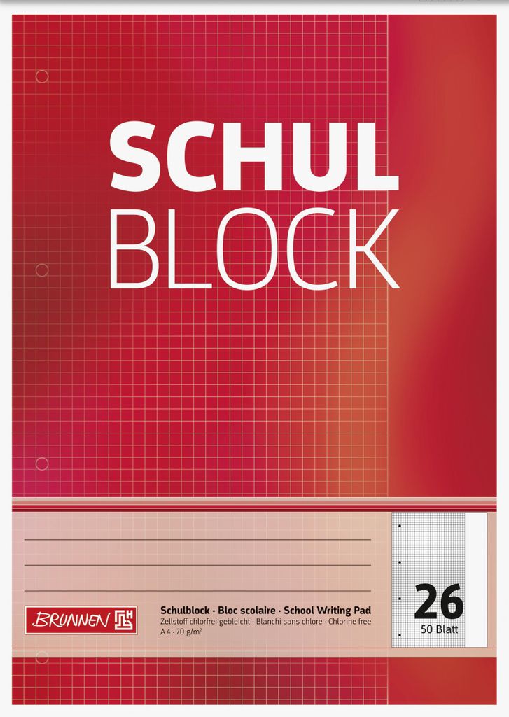 BRUNNEN 1052526 Blokk "Schoolblok" A4, geruit, met marge, Productafbeelding 