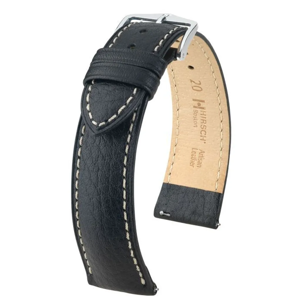 Bracelet montre 14mm Hirsch Boston noir en cuir résistant à l'eau