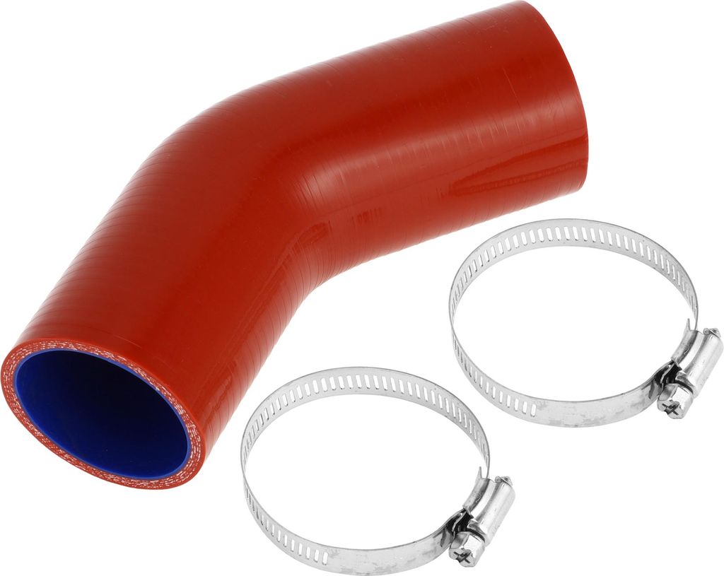 1 Satz 51mm/2,01" ID 90mm/3,54" Länge 45° Rot Blau Auto Silikonschlauch mit Schellen Kühlmittelschlauch Universal