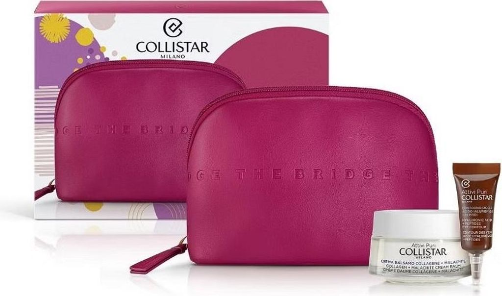Collistar Attivi Puri Kollagen Creme Lotion Set 50 ml + Augencreme mit Hyaluronsäure und Peptiden 5 ml + Kosmetiktasche