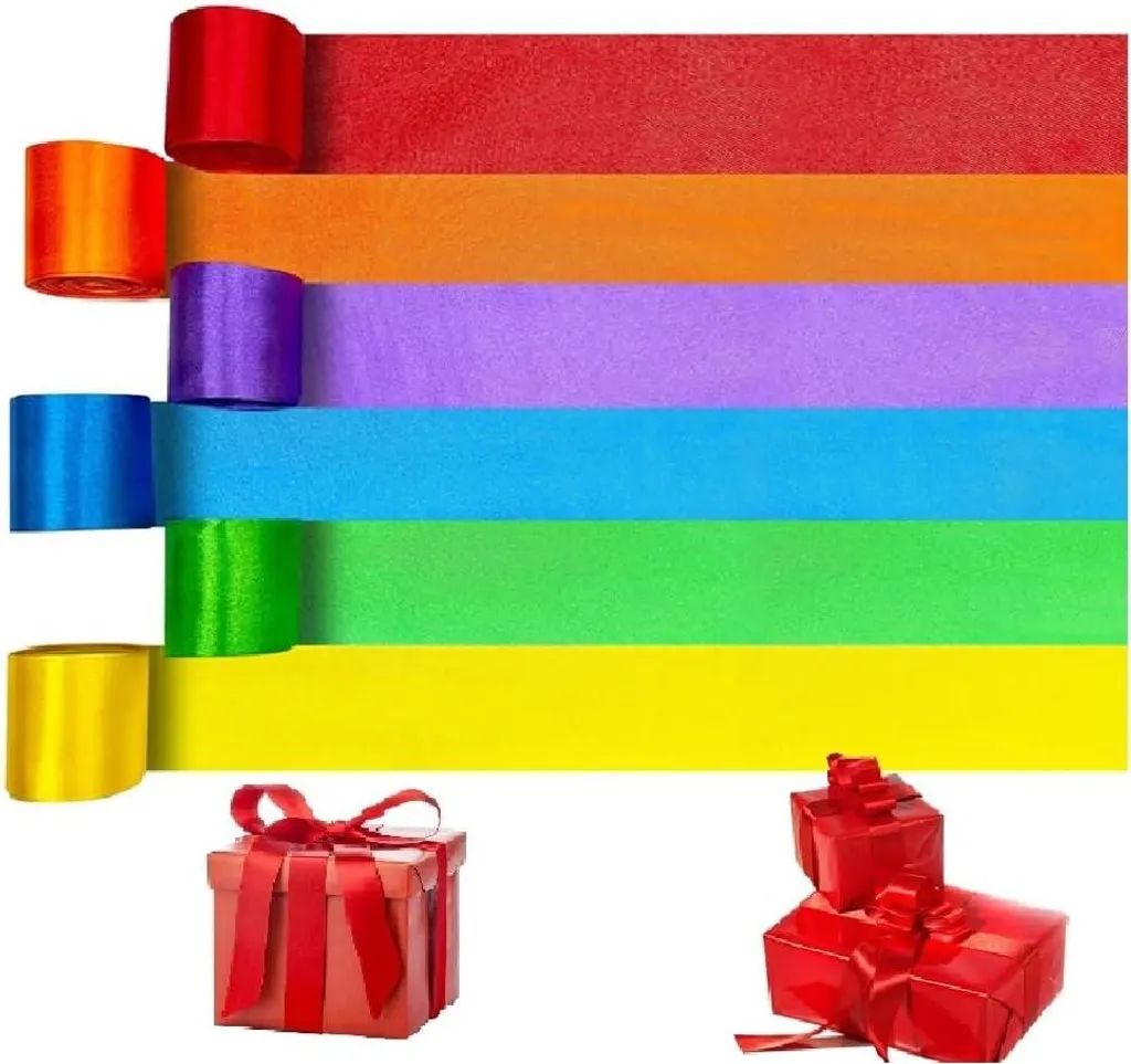 Ruban Satin Arc-en-Ciel 50mm Satiné - Large Ruban Tissu Multicolore DIY