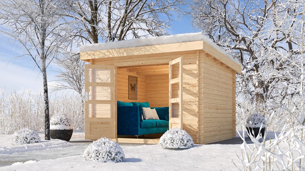 Gartenhaus Holz 28mm Blockbohlenhaus Gerätehaus Olaf 5 Schneelasthaus naturbelassen 297x297x229 cm