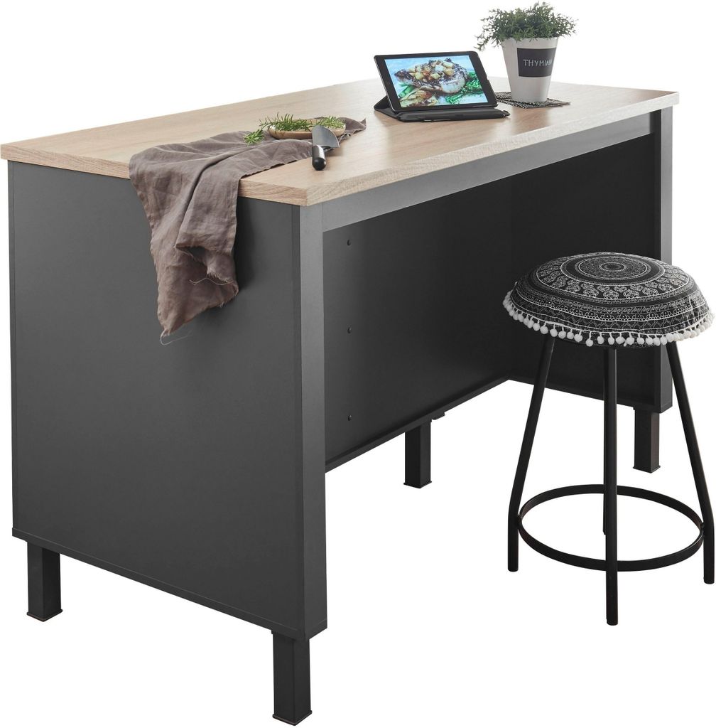 Kochinsel >Benedicto< in anthrazit / Sonoma-Eiche - 138x90x75 (BxHxT)