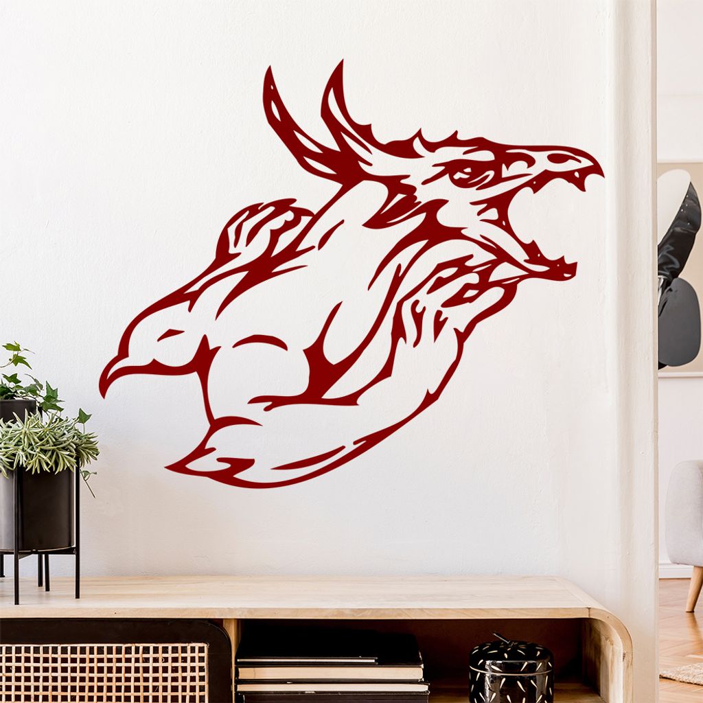 Drachen Angriff Wandtattoo in 6 Größen - Wandaufkleber Wall Sticker - Dekoration, Küche, Wohnzimmer, Schlafzimmer, Badezimmer