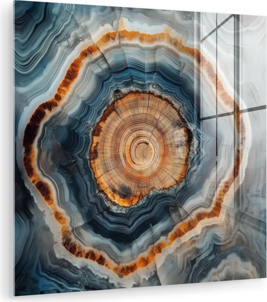 MuchoWow Glasbilder - Bilder auf Wandbild - Foto auf Glas Kreis - Ringe - Stein - Schattierungen 90x90 cm Wanddekoration aus Glas - Acrylglasbild -...