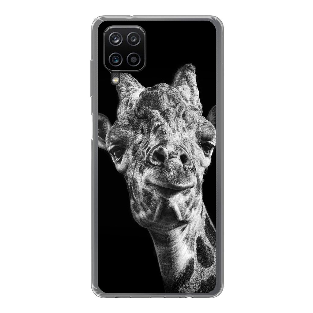MuchoWow Handyhülle Schutzhülle Hülle für Samsung Galaxy A12 Giraffe - Tier - Schwarz - Weiß Silikon Softcase Handy Hülle - Bild