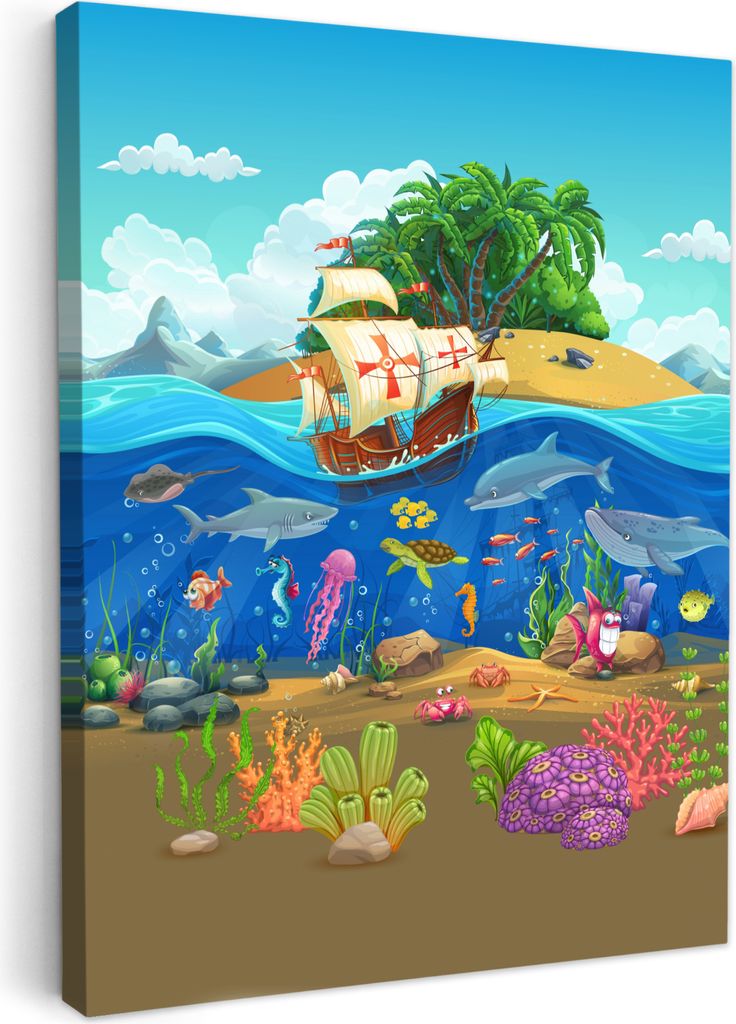 Wanddeko 60x80 cm - Kinderzimmer - Piratenschiff, Bilder Wohnzimmer Modern, Wanddeko