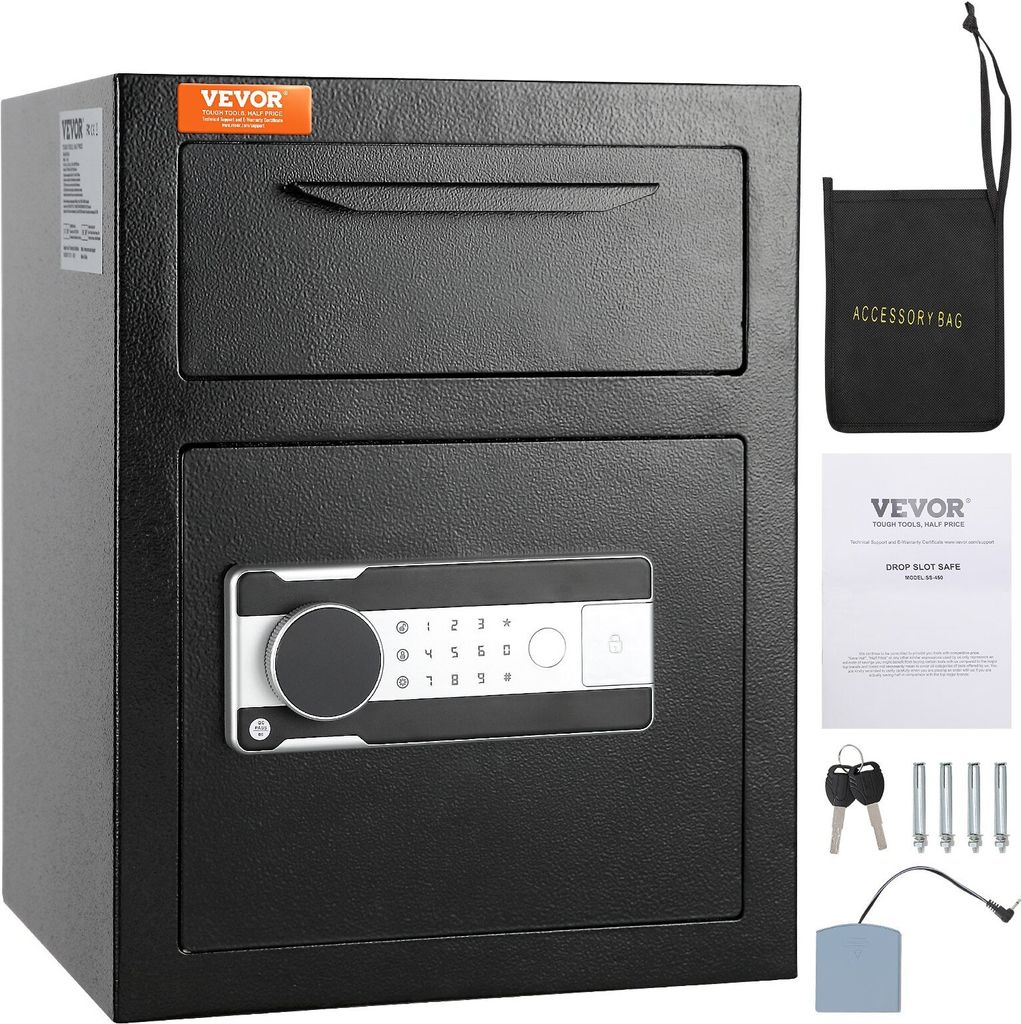 1,7 L Depository Safe, Deposit Safe mit Drop-Slot, elektronischem Codeschloss und 2 Notfallschlüsseln, 45 x 30 x 35 cm, Geschäftssafe für Bargel...