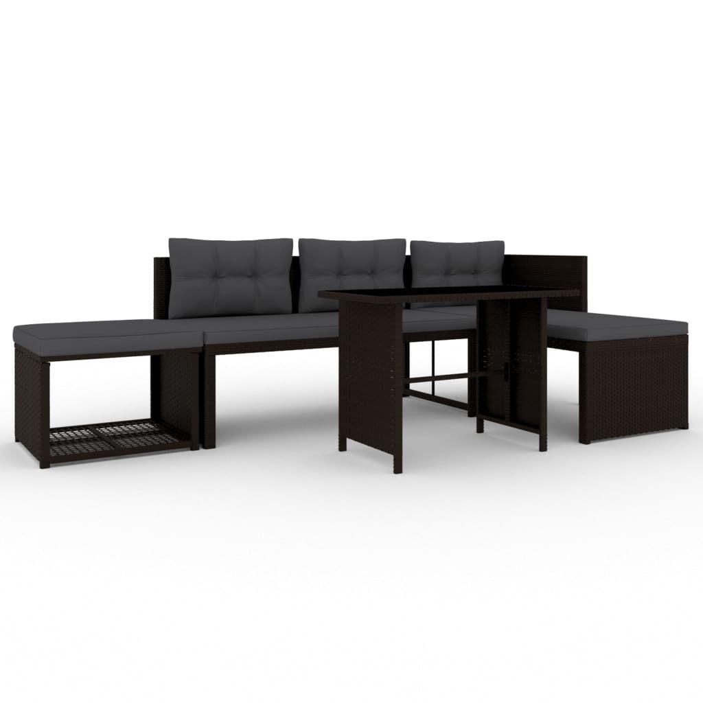 4-tlg. Garten-Lounge-Set Poly Rattan Braun