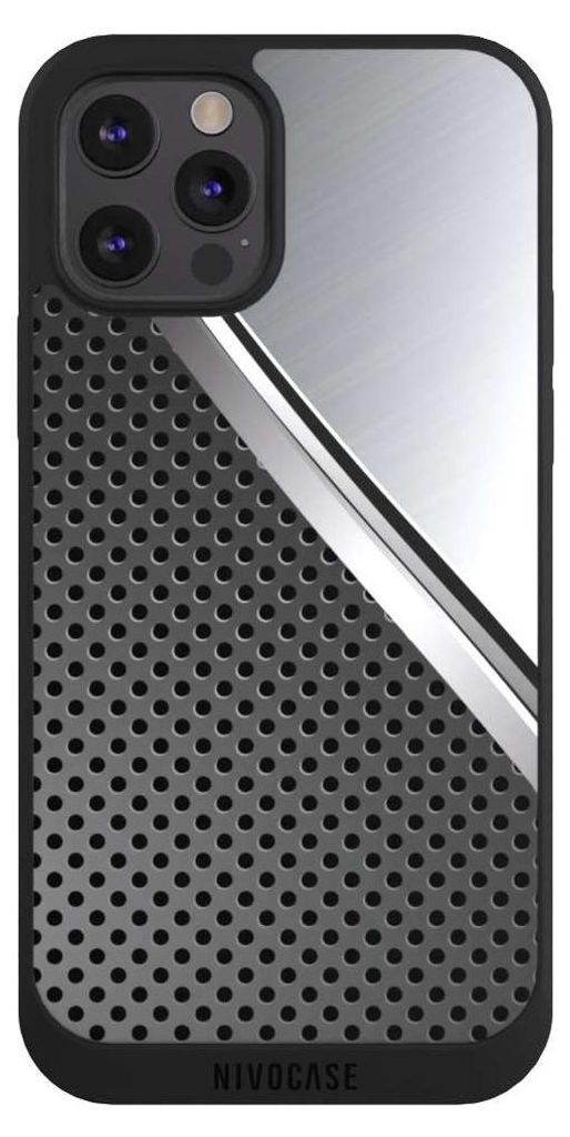 NIVOCASE Handyhülle für Apple iPhone 12 Pro Max Hülle NIVOpure Case Schwarz Carbon Metall Stahl