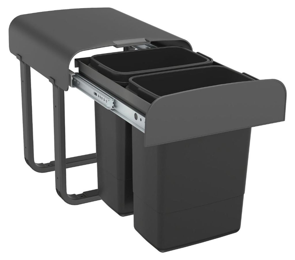 EKOTECH Abfallsammler ALADIN 14 (2x7) Liter mit Vollauszug, Orion Grey / ab 40 cm Schrankbreite / Abfalleimer