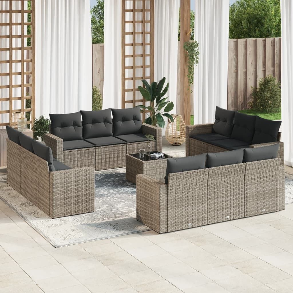 Maison Exclusive - 13-tlg. Garten-Sofagarnitur mit Kissen Grau Poly Rattan