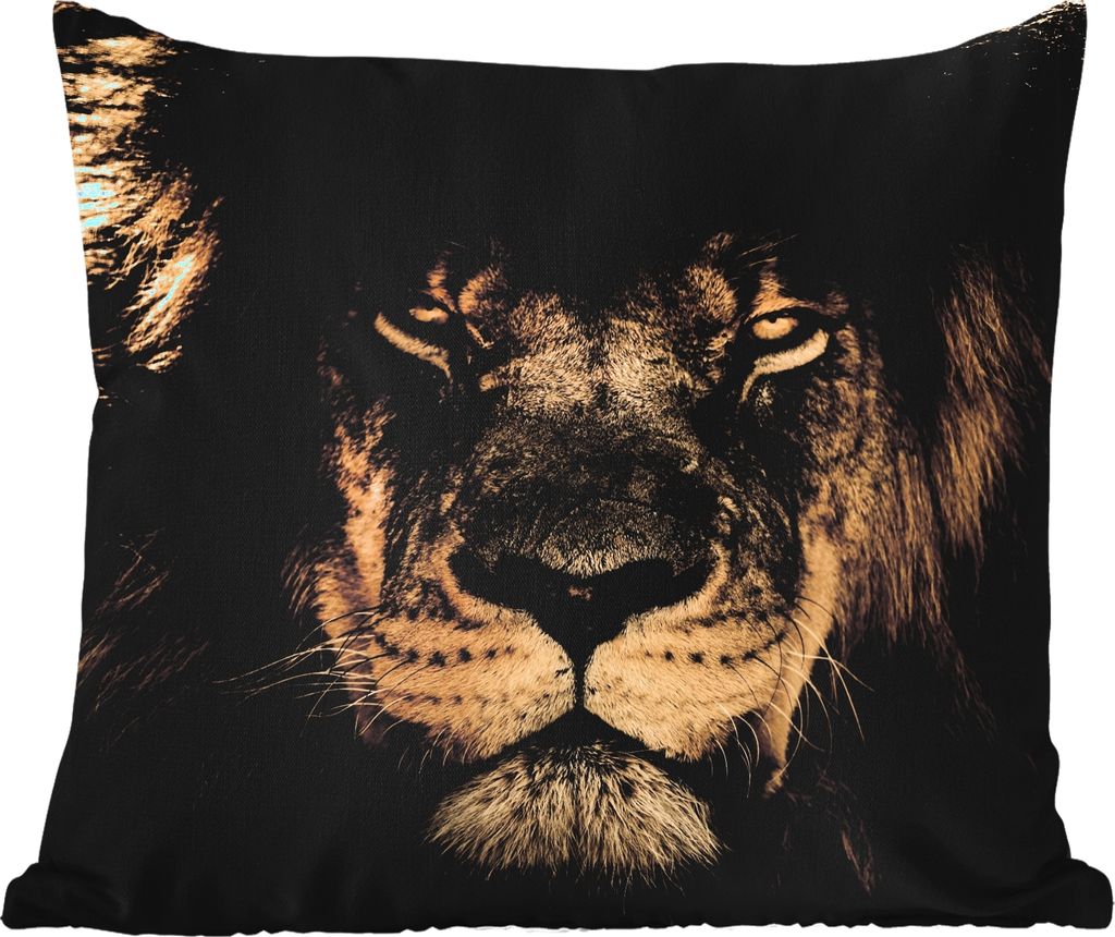 MuchoWow Outdoor Kissen - Löwe - Tiere - Schwarz - Porträt - 45x45 cm - Wetterfest - Lounge Kissen - Fotokissen - Dekoratives Kissen