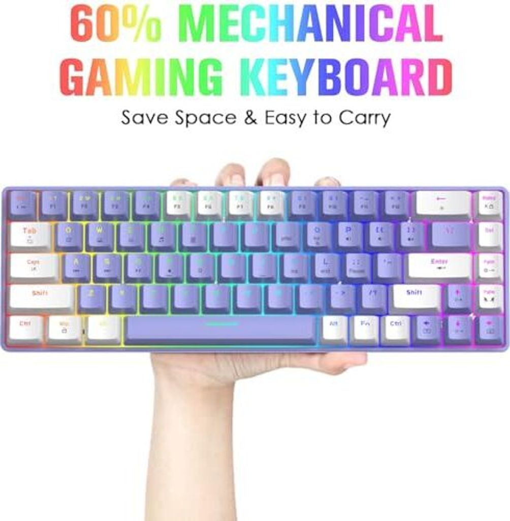 60% mechanische Mini -Tastatur, kompakte 68 Tasten, USB C -Kabel -RGB 18 Chroma Regenbogen Hintergrundbeleuchtung, tragbare kompatible PS4, Xbox, PC,
