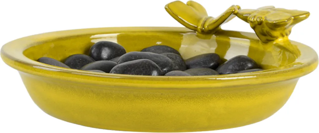 Bassin d'Abreuvement Abeille en Céramique Jaune 27cm Déco de Jardin