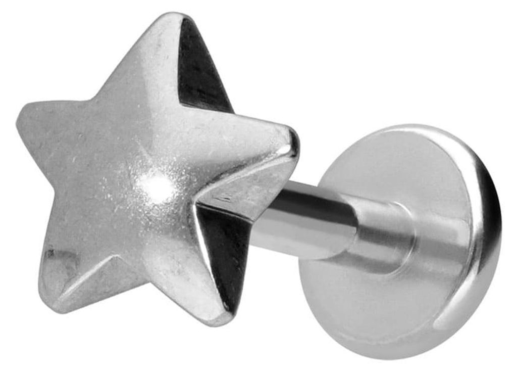 Ohrpiercing, Nasenpiercing Titan Labret mit Innengewinde STERN Silber Stablänge: 7mm | Stabstärke: 1,2mm