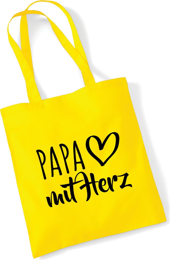 Huuraa Jutebeutel Papa mit Herz 10 Liter Yellow Baumwolle Tasche Geschenkidee
