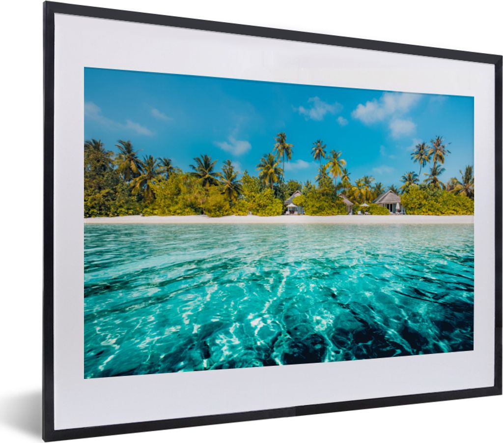MuchoWow MuchoWow Gerahmtes Poster Strand - Palmen - Meer 40x30 cm - Poster mit zchwarzem Bilderrahmen - Bilderrahmen - Poster im Rahmen