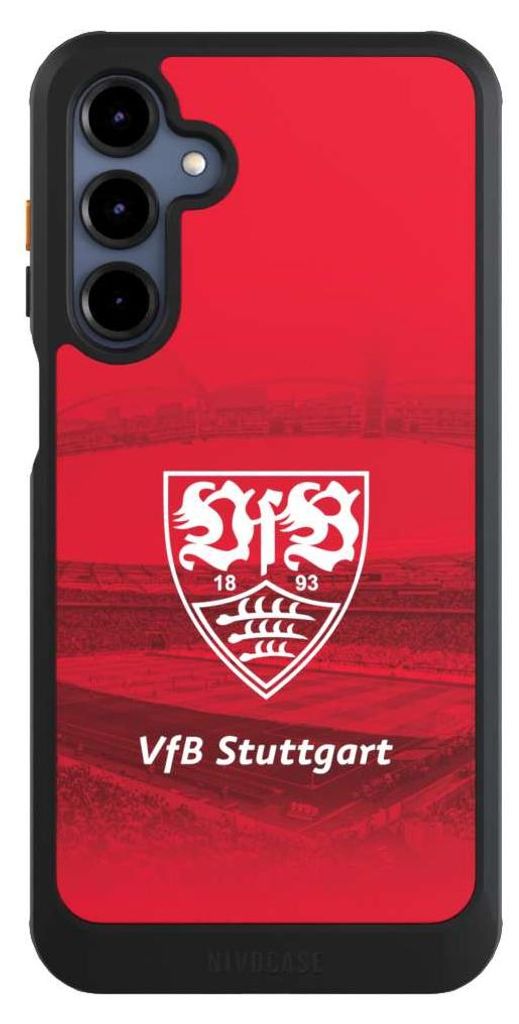 NIVOCASE Hülle für Samsung Galaxy A16 5G Handyhülle NIVOcore Case Schwarz Offizielles Lizenzprodukt Stadion VfB Stuttgart