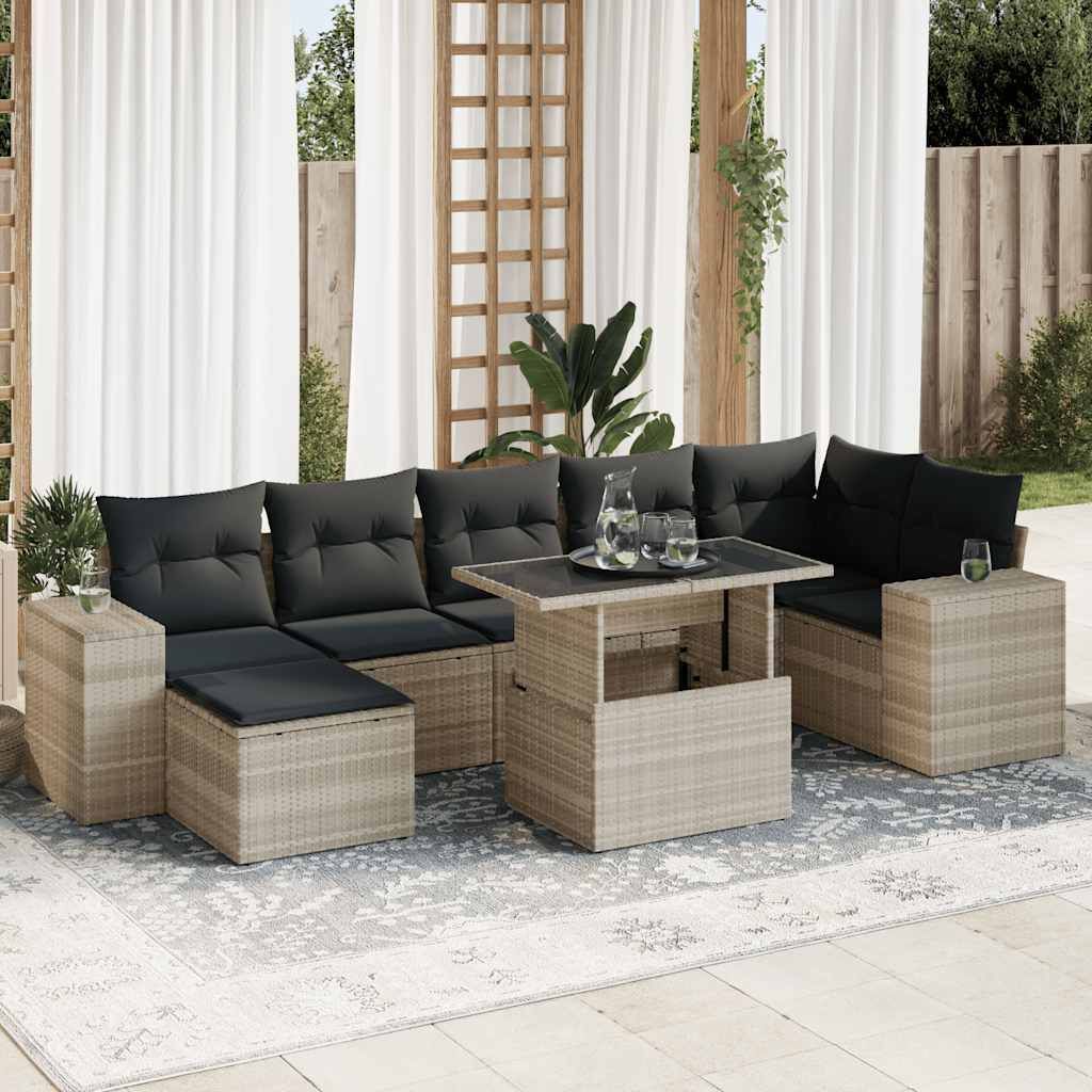 Maison Exclusive - 8-tlg. Garten-Sofagarnitur mit Kissen Hellgrau Poly Rattan