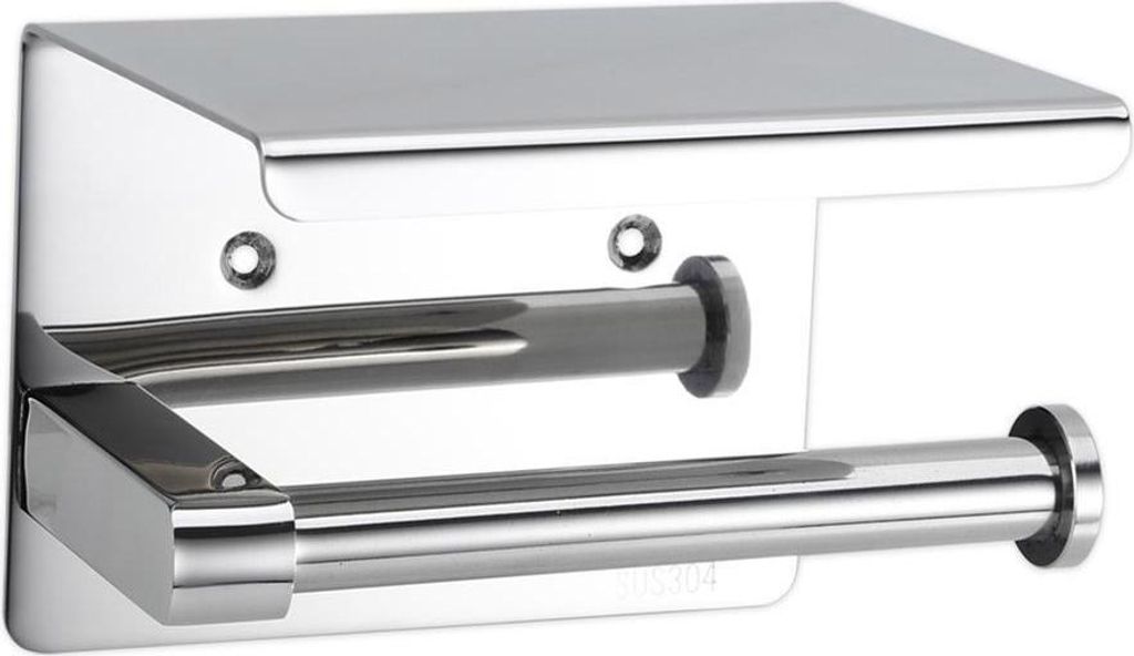 Intirilife Toilettenpapierhalter mit Ablage in SILBER – Edelstahl Papierhalterung mit Ablage zum Bohren – WC Papier Rollenhalter Handtuchhalter