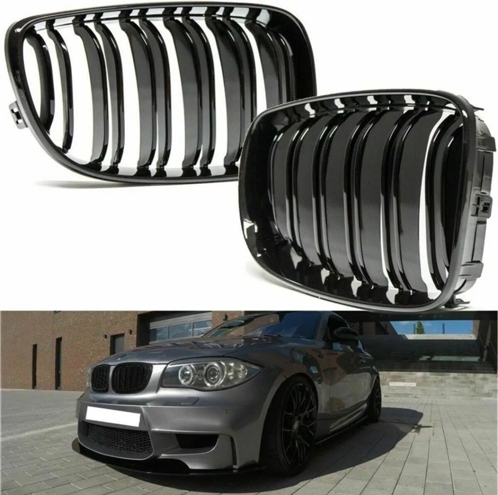 Calandre BMW Série 1 E81 E82 E87 E88 Facelift Double Nervures Gloss Black - 4