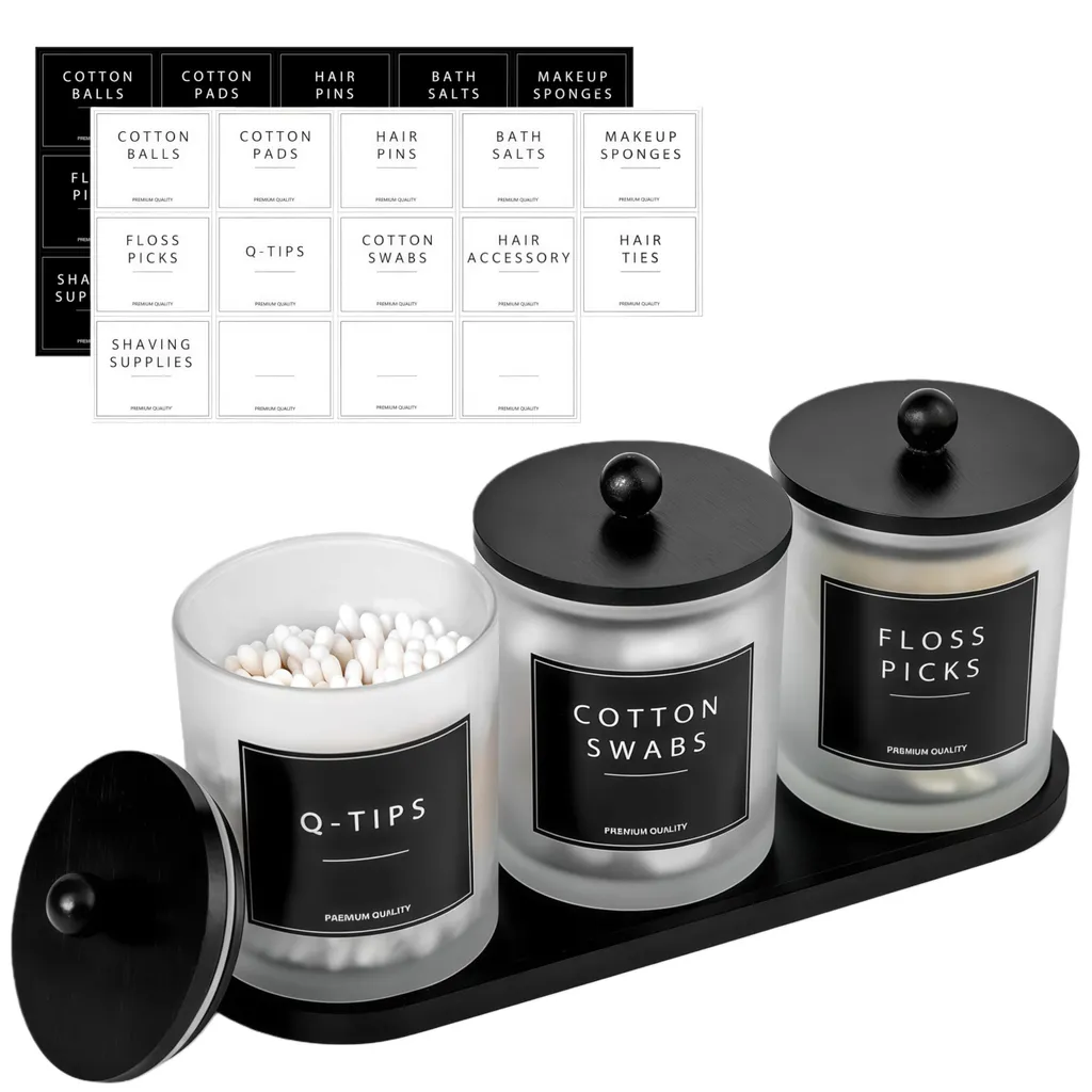 Pot en verre pour cotons-tiges et disques avec tiroir de rangement