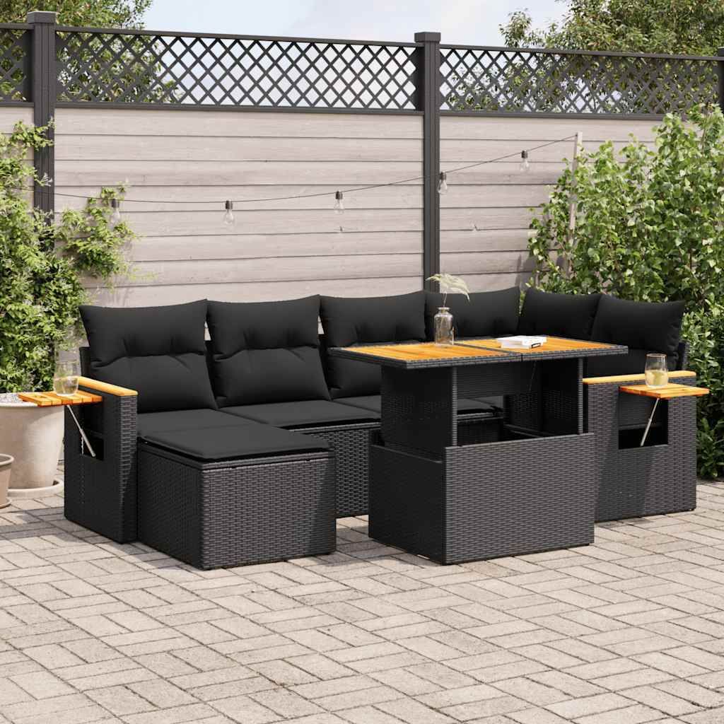 Maison Exclusive - 7-tlg. Garten-Sofagarnitur mit Kissen Schwarz Poly Rattan