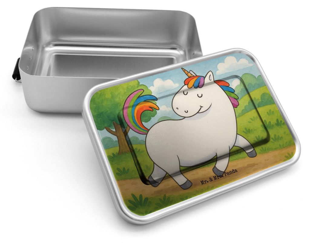 Mr. & Mrs. Panda Lunchbox Einhorn Stolzieren Design - Weiß - Geschenk, Brotdose Metall, Brotbox, Vesperbox, Einhörner, Unicorn, Lunchdose, Stolz,...