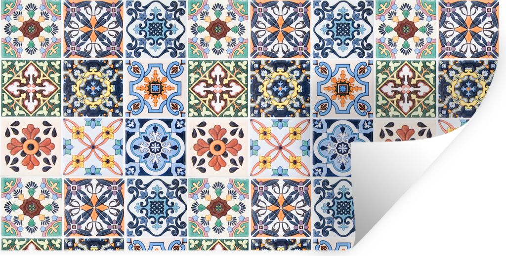 MuchoWow Wandtattoo Wandsticker Wandaufkleber Design - Blumen - Orange - Blau - Abstrakt 160x80 cm Selbstklebend und Repositionierbar - Sticker -...