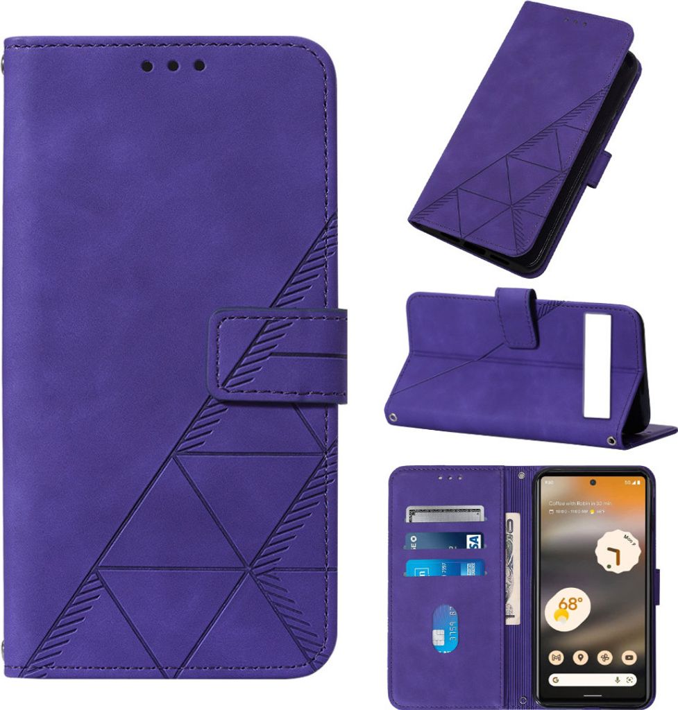 Google Pixel 7A Hülle, Schlank Prägung Flip Leder Kartenfächer Schutzhülle mit Ständer für Google Pixel 7A Lila