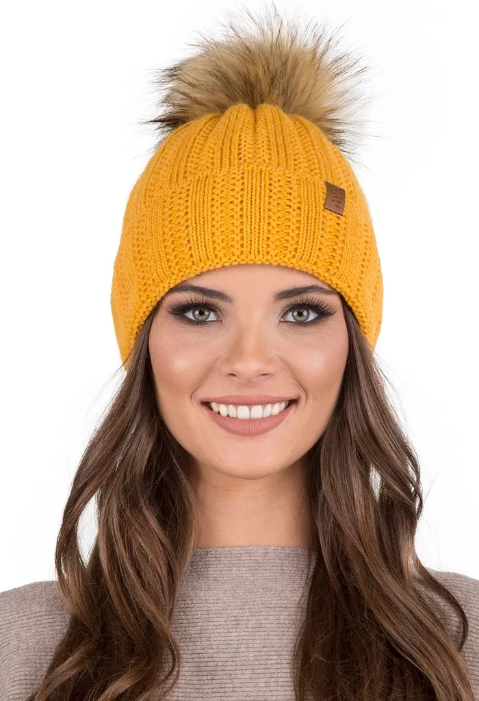 Cappello invernale da donna Vivisence con motivi spessi 7019, EU, miele, taglia unica