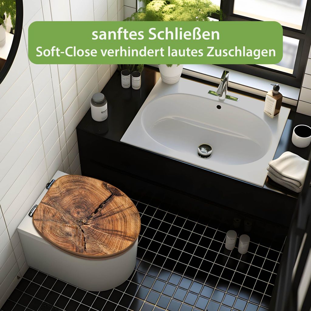 banjado Design WC Sitz Bambus Absenkautomatik - Jahresringe