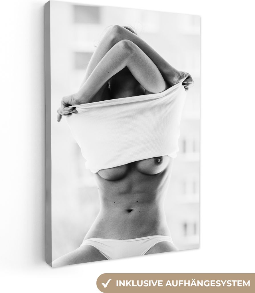OneMillionCanvasses - Leinwandbilder - 90x140 cm, Frau - Körper - Unterwäsche - Schwarz und weiß, Wandbilder Kunstdruck Wanddekoration - Foto ...