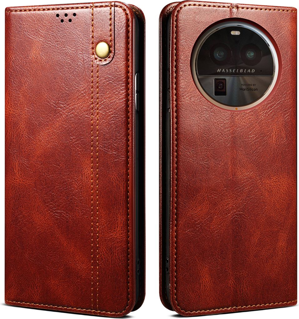 OPPO Find X6 Pro Hülle, Leder Flip Brieftasche Schutzhülle mit Standfunktion für OPPO Find X6 Pro Rot
