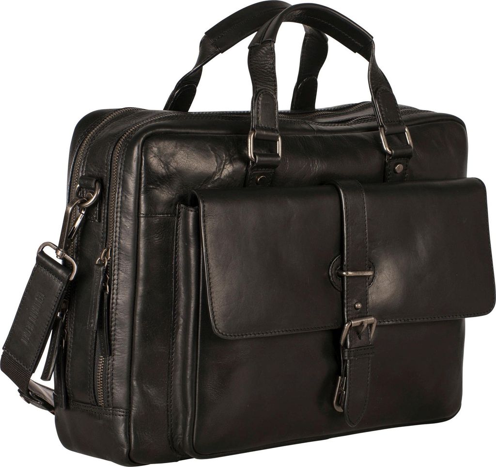LEONHARD HEYDEN Leder Aktentasche Umhängetasche mit Laptopfach Roma Tote Bag Black schwarz