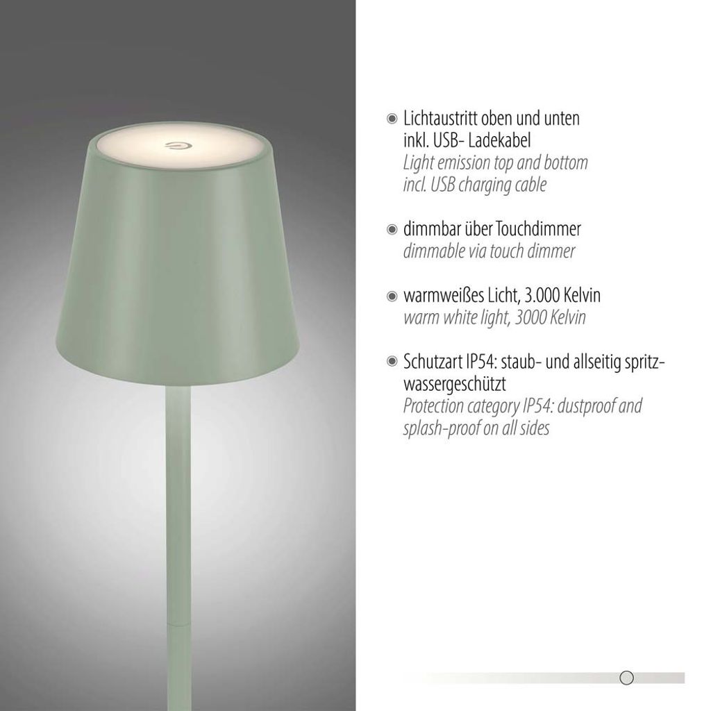 Vonkajšia stolová lampa prenosná zelená dotyková IP54 LED Obrázok produktu 5