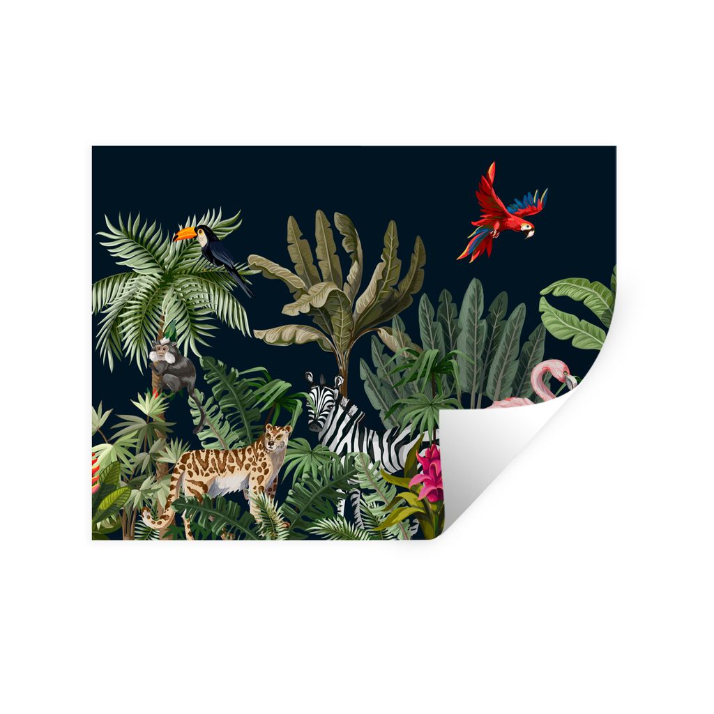 MuchoWow Wandtattoo Wandsticker Wandaufkleber Dschungel - Pflanzen - Tiere - Kinder - Flamingo - Zebra 120x90 cm Selbstklebend und Repositionierb...