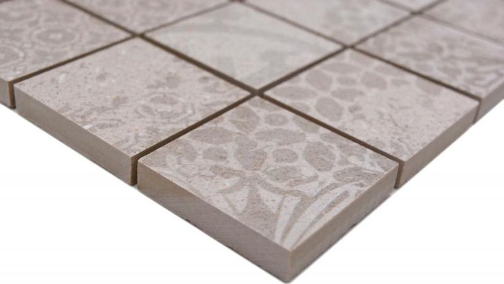 Handmuster Keramik Mosaikfliese Feinsteinzeug hellgrau beige bemustert MOS14-B1_m