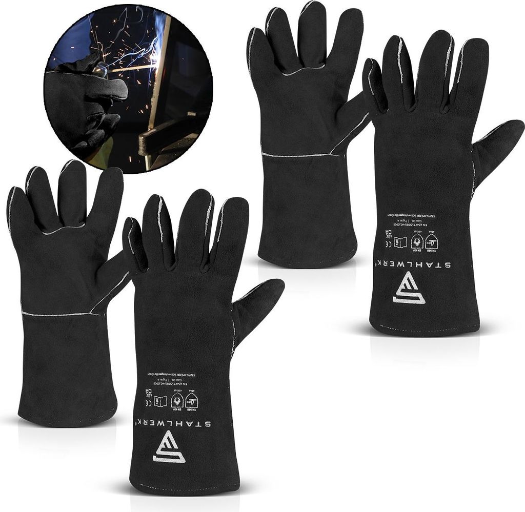 STAHLWERK Schweißerschutzhandschuhe 2er Set Schweißerhandschuhe Hitzeschutzhandschuhe