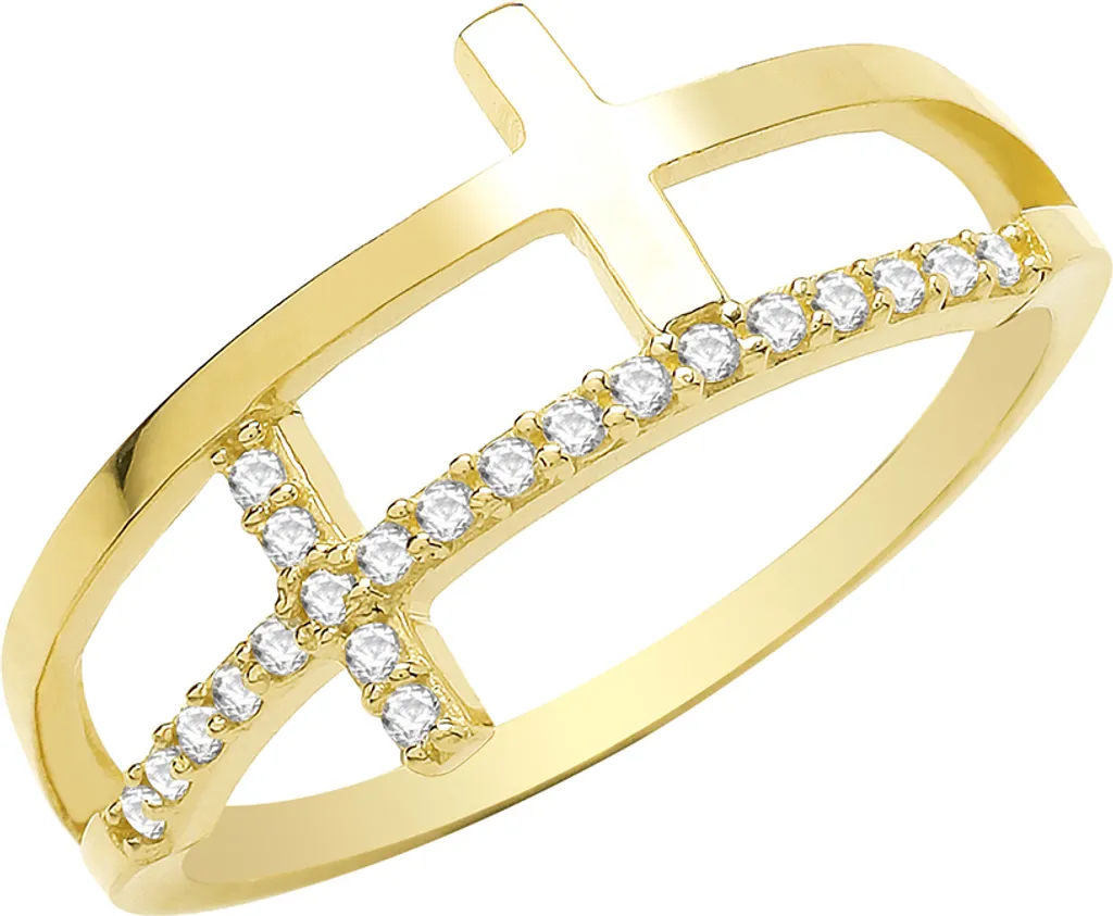 Bague Croix Or 9K et Zirconium Étincelant - Design Luxueux Taille 55