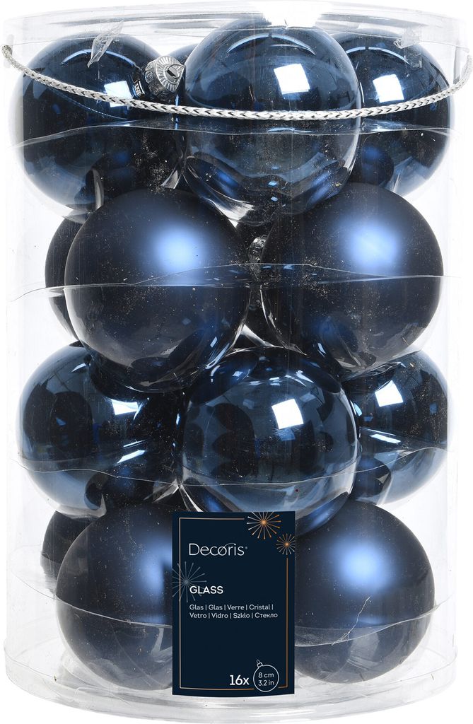 Set aus 16 blauen Christbaumkugeln aus Glas 8cm glänzend Produktbild 