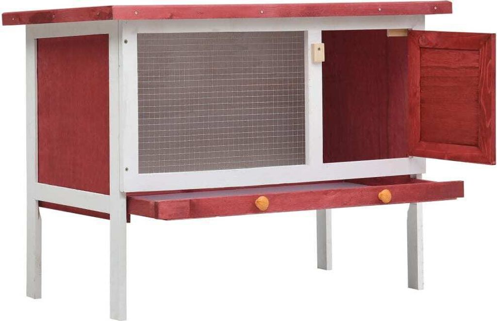 vidaXL Clapier à lapins 1 niveau Rouge Bois Image du produit 